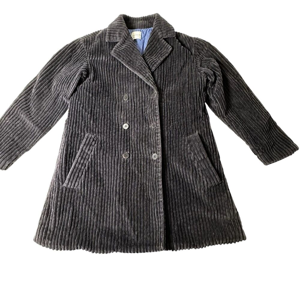 Vtg Anne Klein Navy Wide-Wale Corduroy Double Breasted Coat Quilted‎ Lining